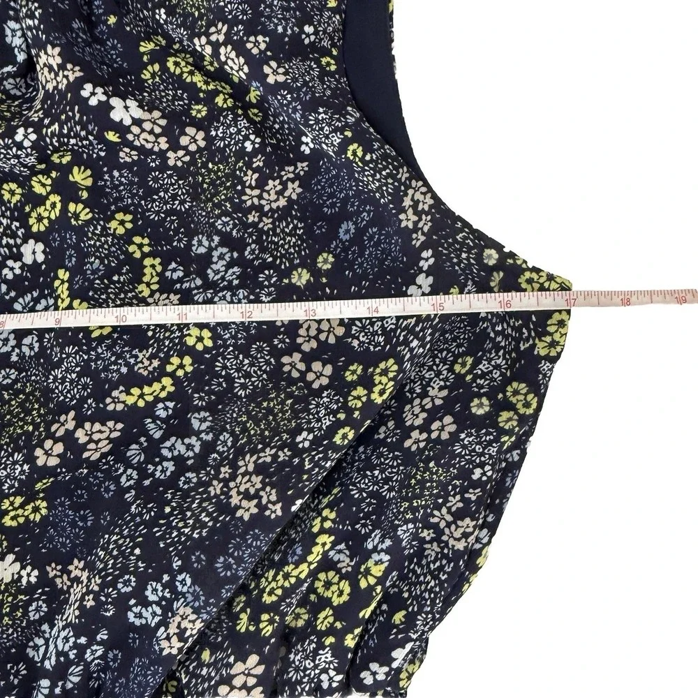 Women's Blue Floral Mini Dress Size Small Sleeveless Mock Neck Fit & Flare Party